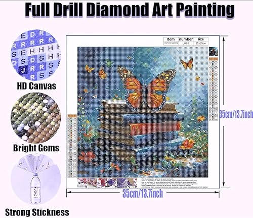 Miniatura 4 de Yanfairy Kits de pintura artística de diamantes para adultos, pintura de puntos de diamante de taladro completo de mariposa para principiantes