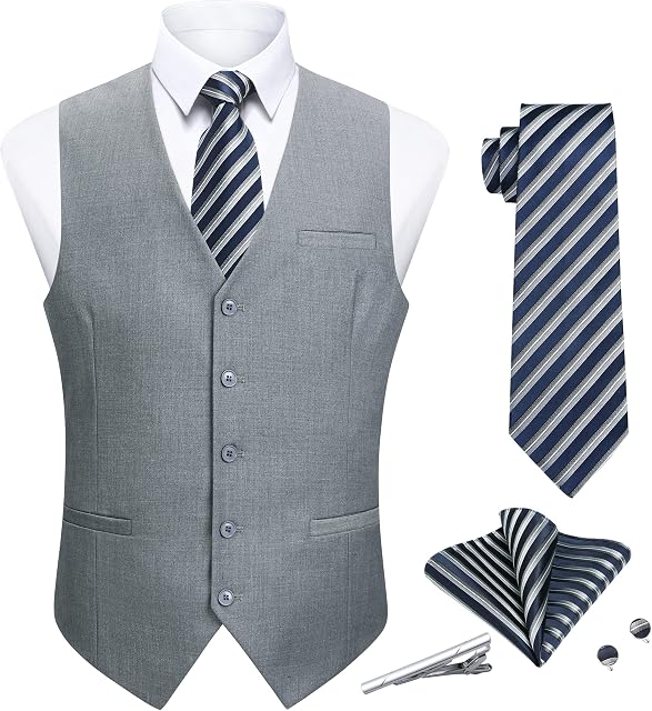 Enlision Kamizelki garniturowe dla mężczyzn, formalny garnitur, kamizelka, krawat, poszetka, zestaw, jednokolorowa kamizelka na wesele, XS-4XL