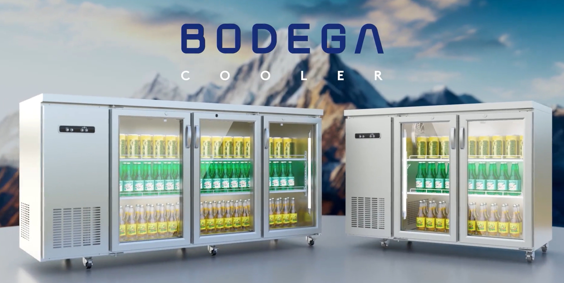 Image of BODEGACOOLER Commercial Cooler with 2 Glass Doors,12 Cu.Ft Stainless Steel Counter Height Back Bar Refrigerator,Display Drink Beverage Fridge for Soda LED Lighting, SUS 304 Stainless Steel Exterior