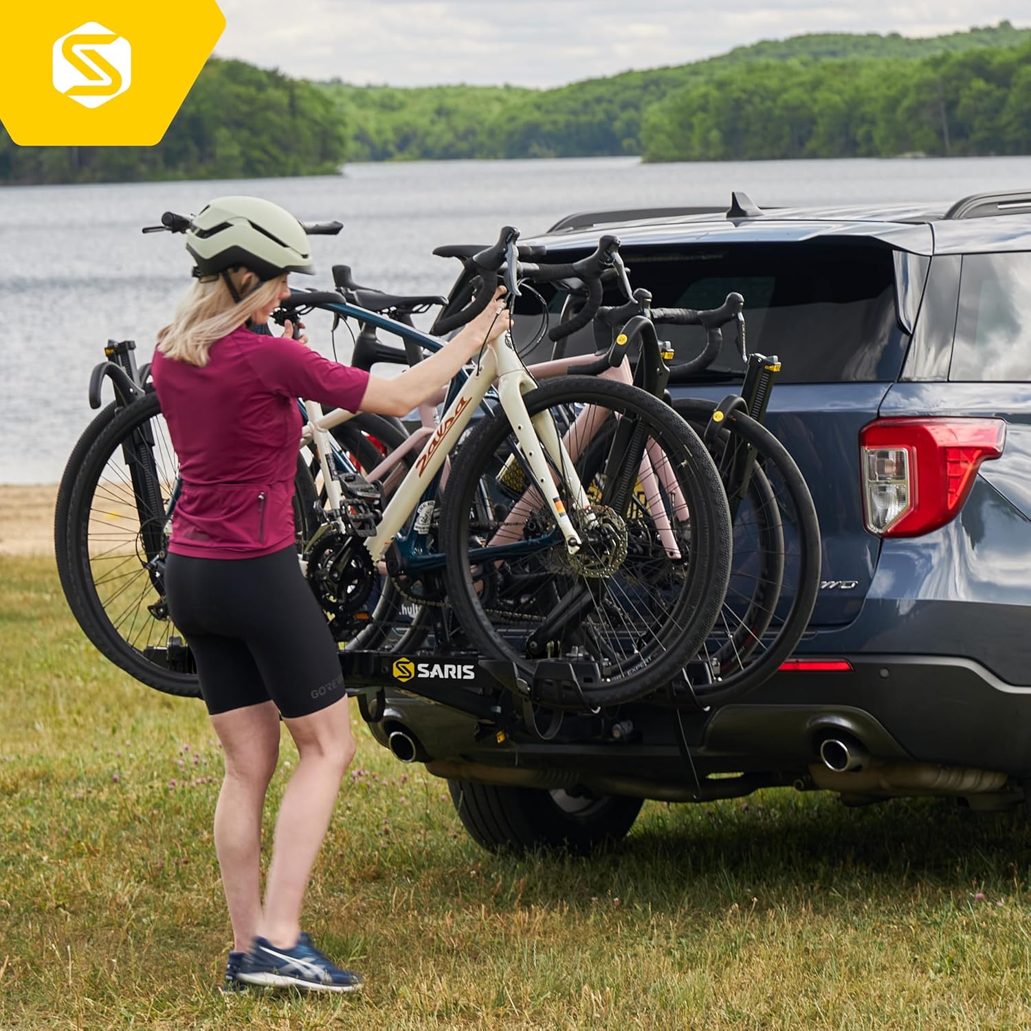 Saris SuperClamp G3 4-Bike Hitch Rack – Lightweight Platform Bike Carrier for Car, SUV, Truck – Tilting Design, Secure Wheel Clamping, Fits Road, Mountain, E-Bikes – 2" Hitch Receiver