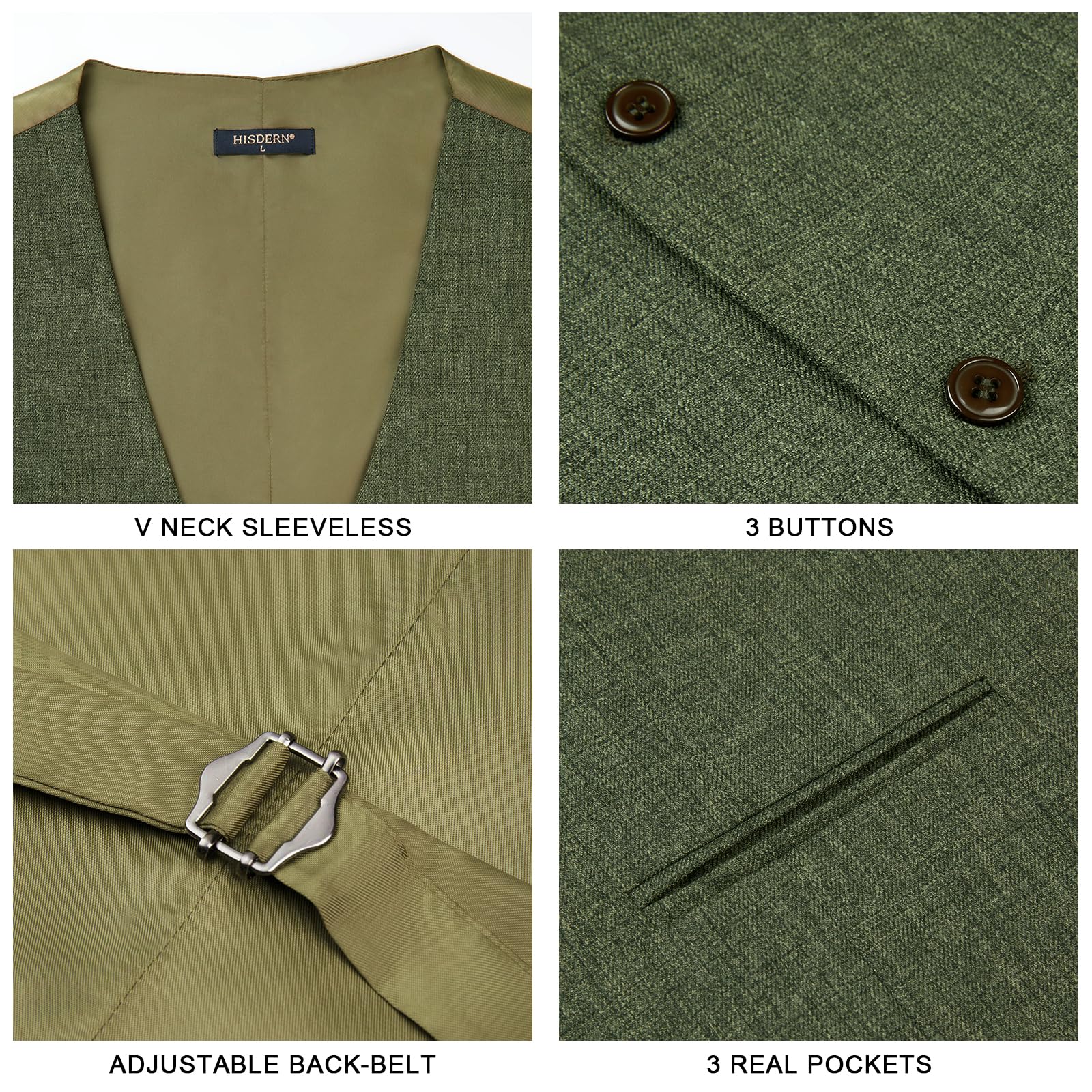 HISDERN Kamizelka męska formalna kamizelka męska elegancka klasyczna bawełniana kamizelka ślubna jednokolorowe kamizelki z kieszeniami XS-4XL
