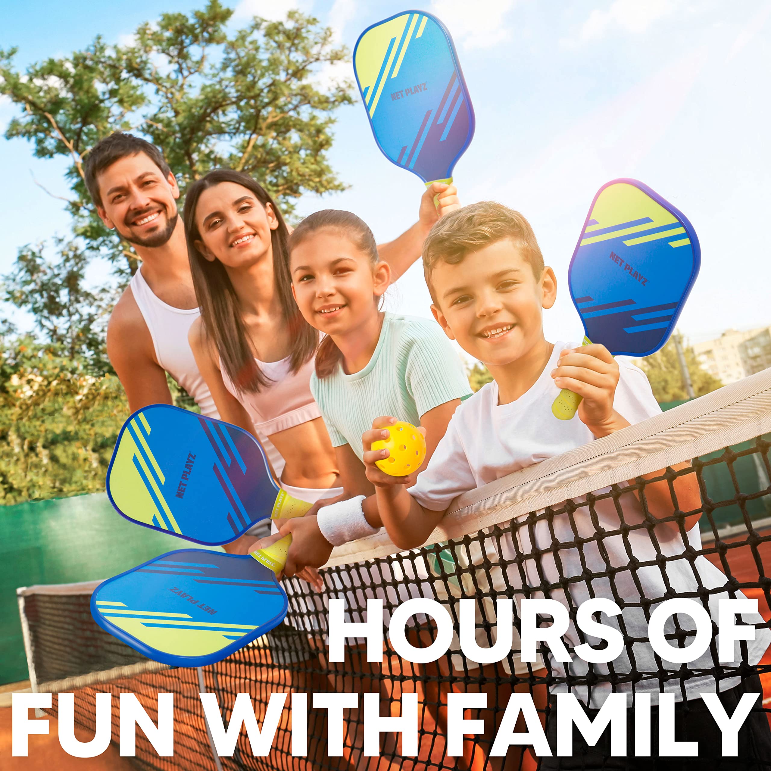 Pickleball Set - Pickleball Paddles Family 4-Pack, USAPA Approved 2 Child-Size & 2 Adult-Size | Family Set for Kids, Parent-Child Adult/Junior,Blue