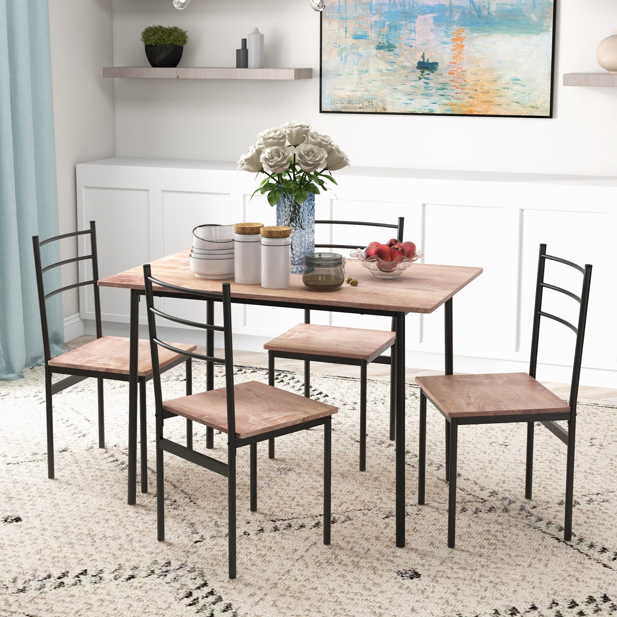 HOMCOM Set Tavolo e Sedie 5 Pezzi Salvaspazio con Tavolo da Cucina Rettangolare 110x70x75 cm e 4 Sedie Moderne 40x43x86 cm, in MDF e Acciaio, Marrone e Nero
