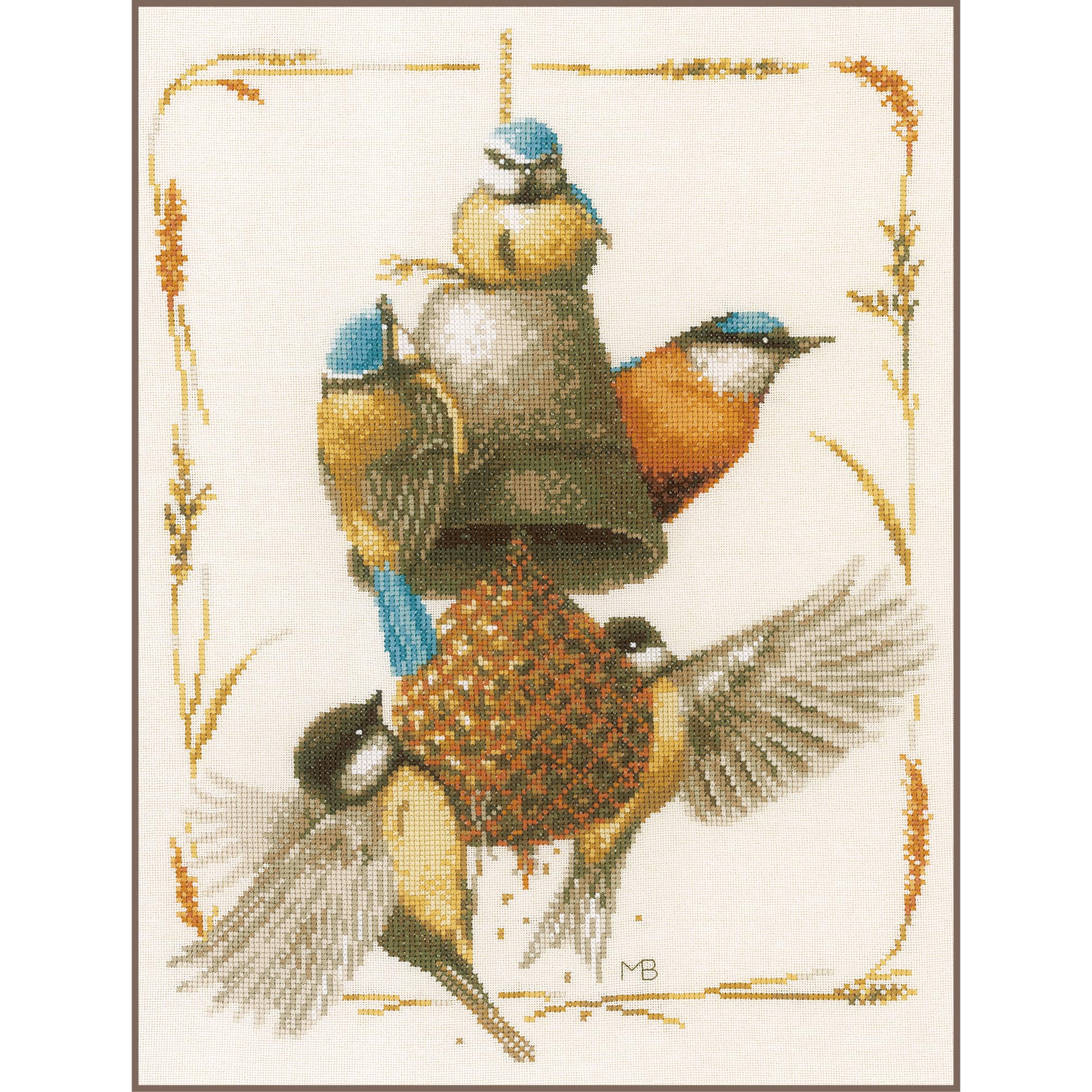 Lanarte Kreuzstich-Set "Vögel Beim Erbeernaschen" – 30 X 33 Cm, Inkl. Stoff, Garn & Anleitung