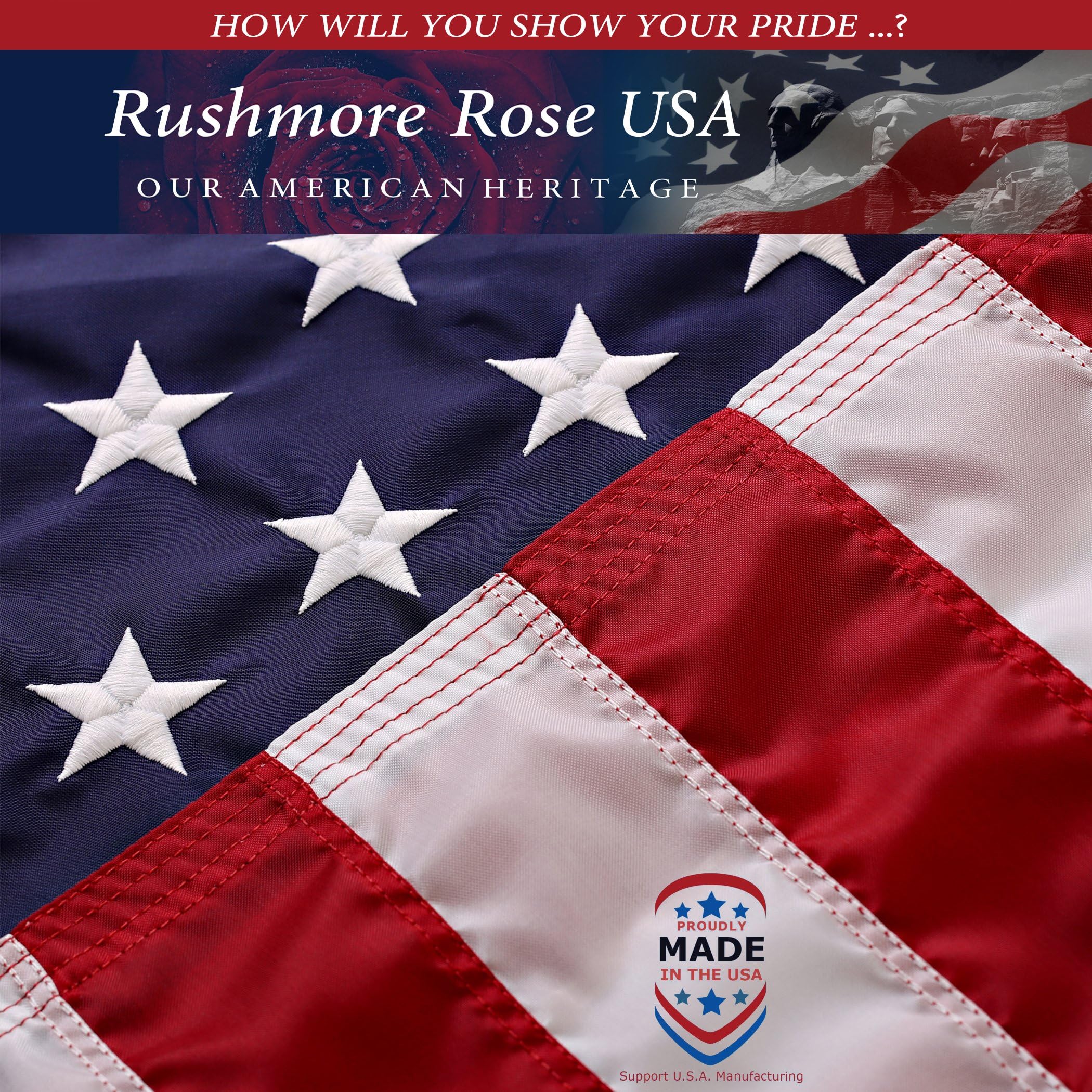 2.5x4 American Flags for Outside | American Flag Made in USA Heavy Duty American Flags for Outside 2.5x4 with Embroidered Stars and Sewn Stripes American High Wind- All Weather US