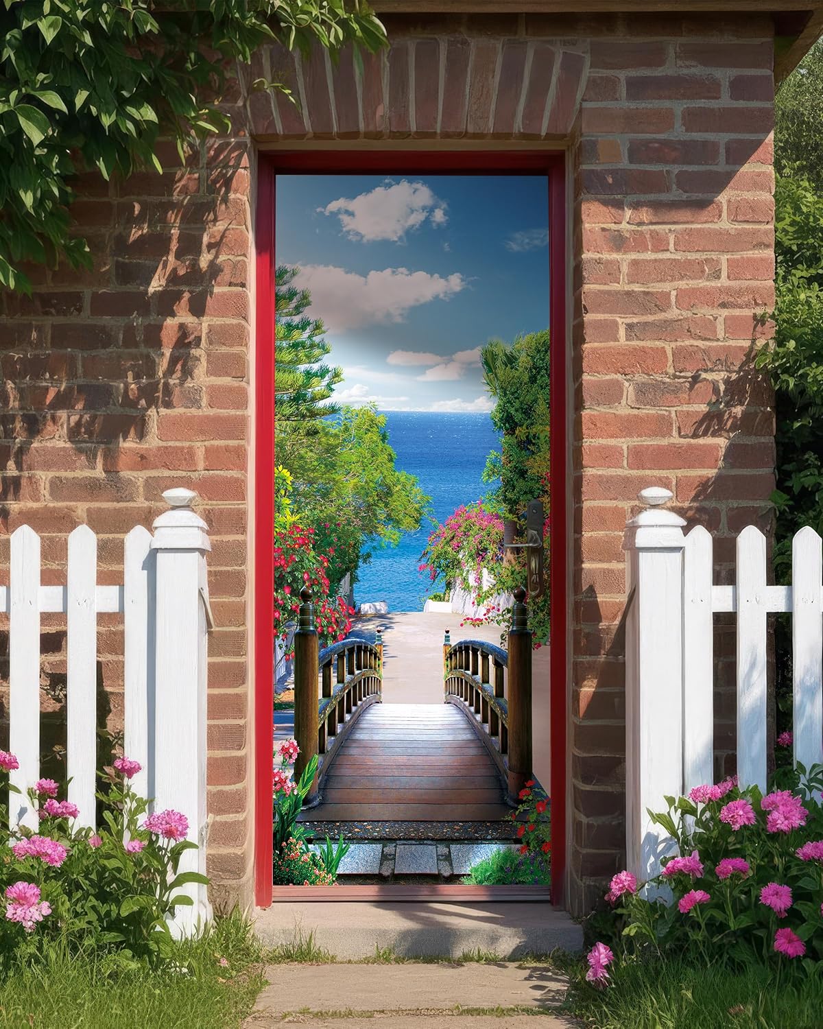 FLFK 3D Door Mural - Arch-Shaped Corridor Peel & Stick Door Wallpaper, Removable Self-Adhesive, Set of 2 Sheets 30.3" W x 78.7" L