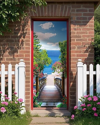 Miniatura 8 de FLFK Adhesivo Mural para Puerta - Paisajes, Desengancha y Pega, Tamaño Combinado 32"x80", Dividido en 2 Piezas