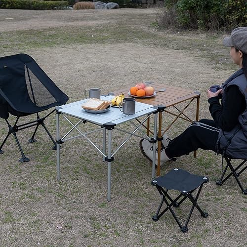 Miniatura 22 de iClimb Alu ligero y estable. Mesa cuadrada plegable enrollable con bolsa de transporte para camping, picnic, patio trasero, barbacoa, campamento