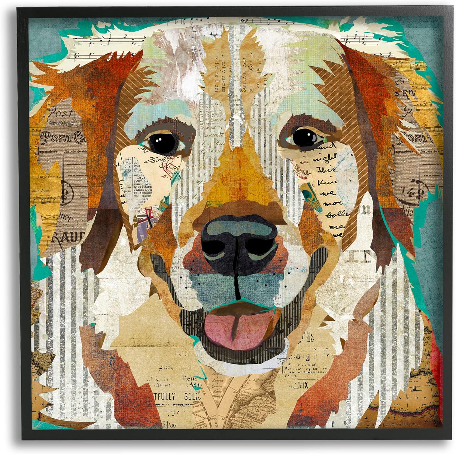 Stupell Industries Layered Dog Animal Portrait Ephemera Patchwork Collage Framed Wall Art, Design By Traci Anderson