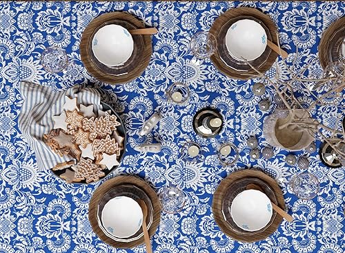 Miniatura 3 de The Season Thread - Mantel de mesa 100% algodón, azul, rectangular, tamaño 52x70 pulgadas. Para cocina, comedor, decoración de mesa, fiestas, Acción