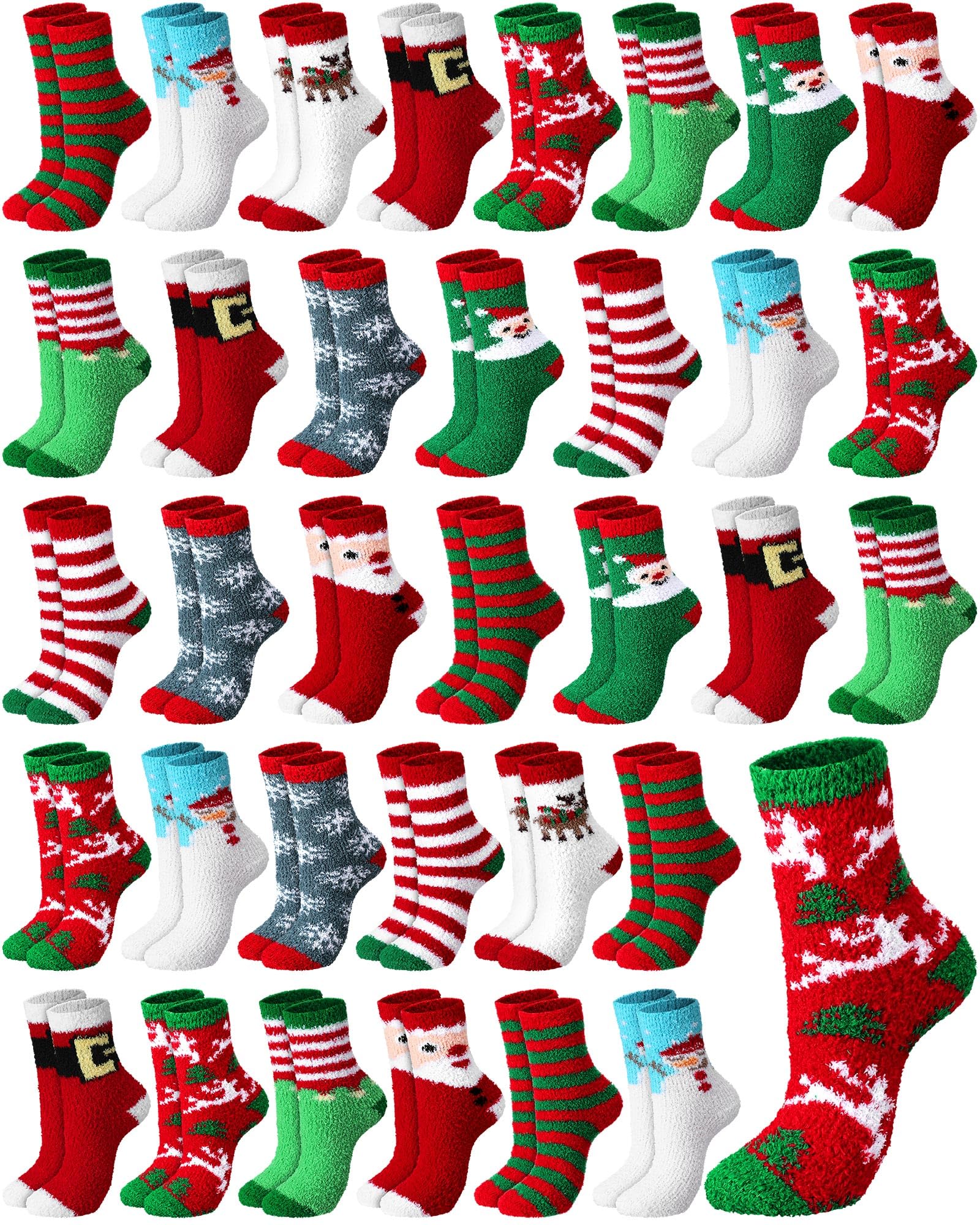 Liitrsh Lot de 40 paires de chaussettes de Noël pelucheuses en vrac pour homme et femme - Chaussettes chaudes pour Noël, calendrier de l'Avent, conforme à l’image., taille unique