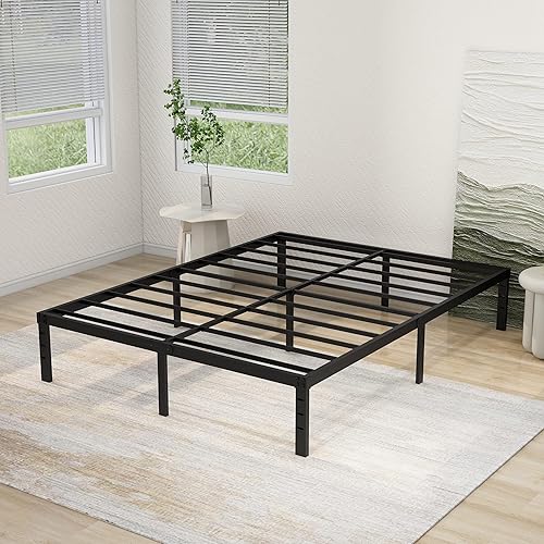 Marco de cama individual XL de 14 pulgadas, soporte de listones de acero resistente de 2500 libras, sin ruido, no necesita somier, fácil montaje,