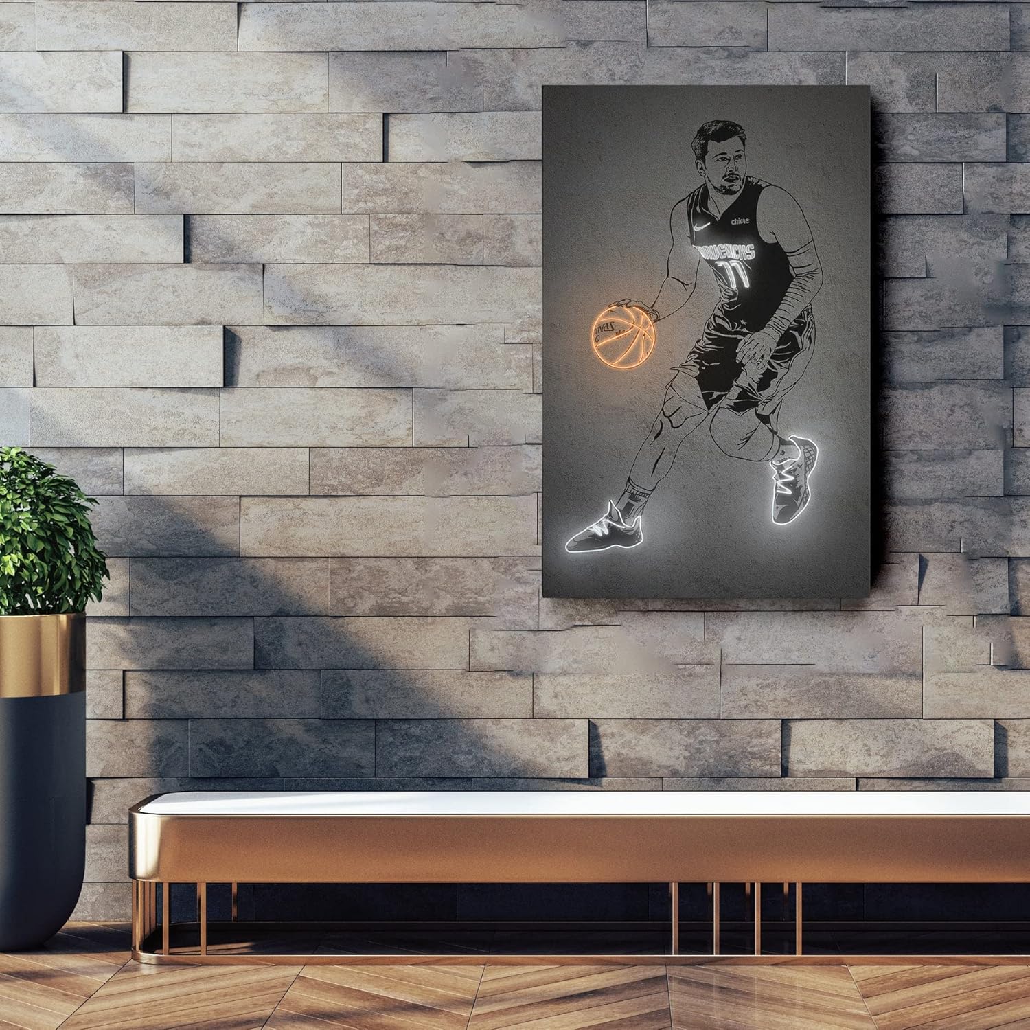 FENIN Luka Doncic Poster Neon Dallas Mavericks NBA Canvas Wall Art Home Decor Framed Poster Man Cave Gift(Canvas Ready To Hang, 12"x18")