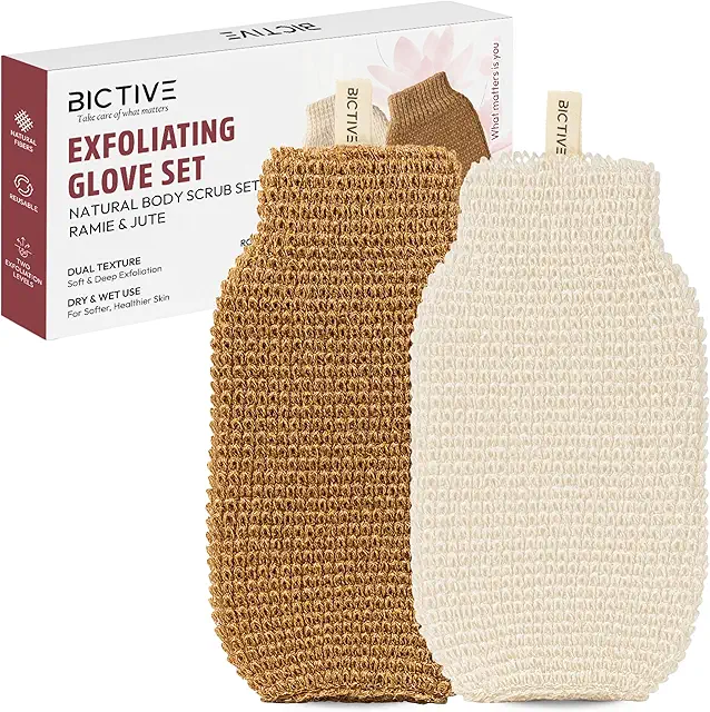 Gant de Crin Gommage Corps BICTIVE® - Kit 2 Gants Exfoliants Naturels