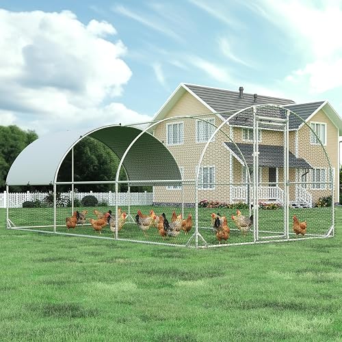 4ever2buy 10x20 FT Large Walk-In Metal Chicken Coop Run for 18-22 Chickens, Predator-Proof & Waterproof