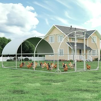 4ever2buy Metal Chicken Coop, 10x20 FT Walk-in Chicken Run Pen Poultry Cage, Water-Resistant & Anti-UV Cover, Large Chicken Coop for 18-22 Chickens