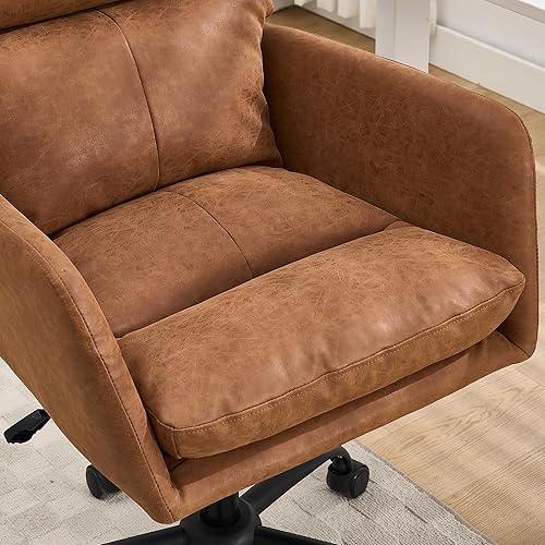 Miniatura 8 de Silla de oficina de piel sintética con asiento acolchado grueso, giratorio de 360, silla de escritorio ajustable en altura con base de metal