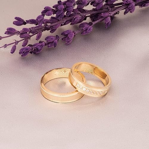 Miniatura 9 de Wedding Ring Set 14K Gold Plated Couple Matching Wedding Band Set Personalized Man and Woman Silver Wedding Ring Set