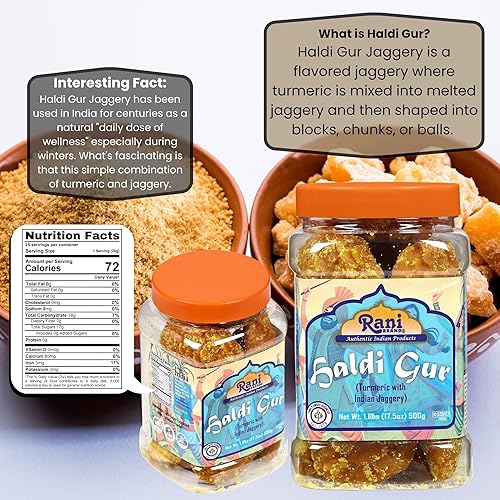 Miniatura 83 de Rani Masala Gur (Jaggery) Azúcar de caña sin refinar indio sin refinar, 17.5 oz (1.1 libras) tarro de PET de 17.64 oz ~ Apto para gluten Vegano