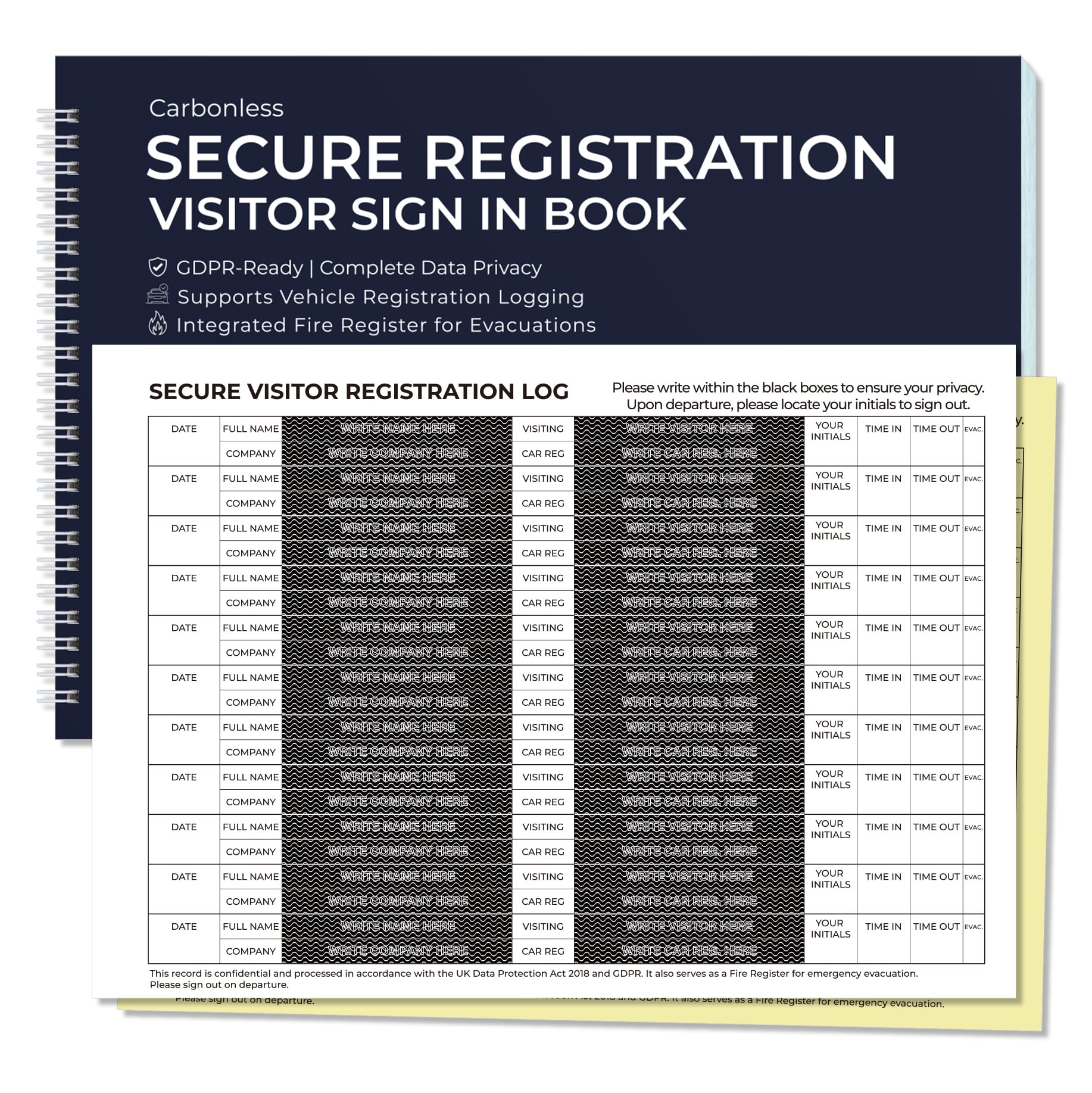 1 Pack Visitor Book Confidential GDPR Visitors Book Sign in and Out A4 Carbonless Duplicate Visitor Log Book with 330 Entries for Office School Solicitors Medical Practice Fire Evacuation Register