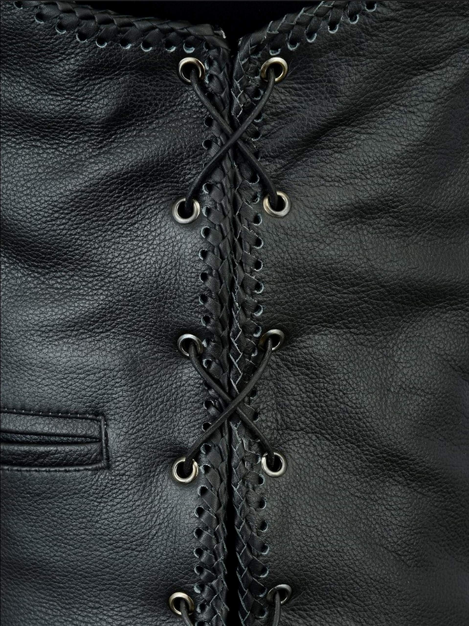 Motorrad leder weste herren - Chopper rocker lederweste mit biker angelhaken schnalle - Geschnürt Schwarz rindleder top-grain echtleder - Größe: 10XL