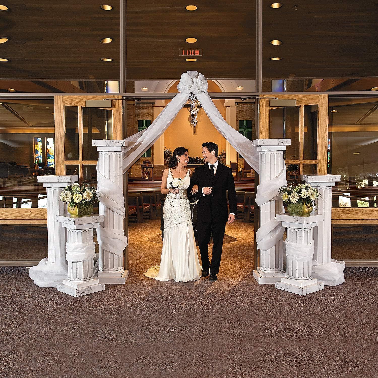 Fun Express Marble-Look Fluted Pillars 6' Tall White Columns for Wedding Ceremony Decor - Roman Greek Style Cardboard Stand Set for Prom Events Professional Photo Prop Decorative Pedestal - 2 Pieces