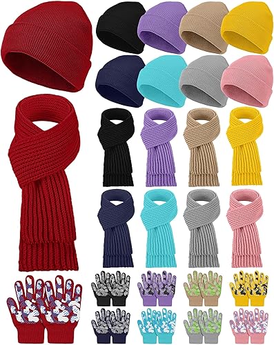 JaGely Conjunto de invierno para niños, gorro, bufanda, guantes a granel para niños y niñas, donación de clima frío