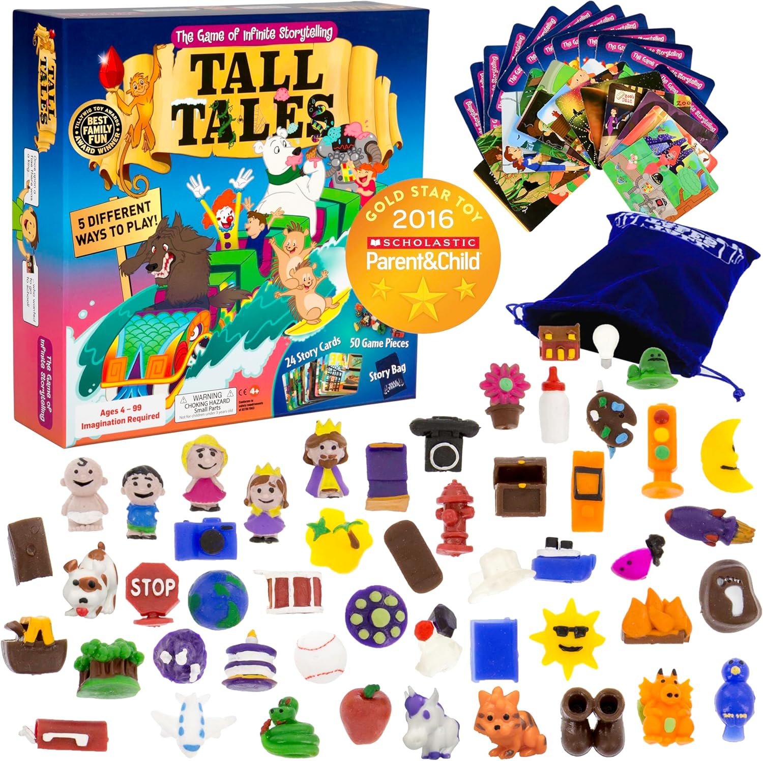 SCS Direct, Tall Tales Board Game & Expansion Combo Pack (93 Piece Set) - Educational Story Telling Game w Story Cards & Game Pieces for 5 Ways to Play for Kids & Adults