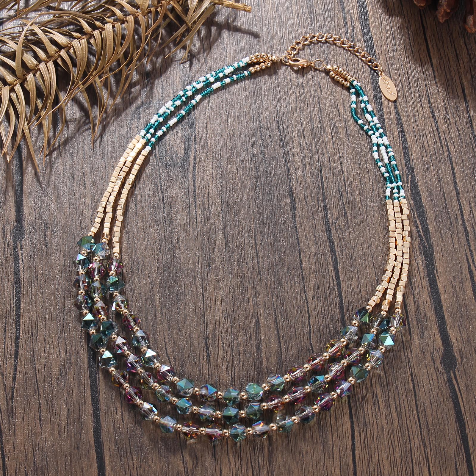 Bocar Collana da donna, 3 strati, con perline di cristallo, gioiello alla moda, regalo per lei