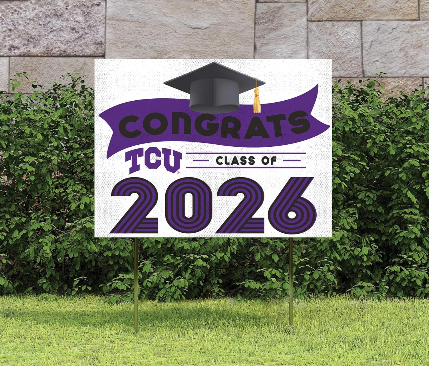 KH Sports Fan TCU Horned Frogs Congrats Class of 2026 Graduation Yard Sign, 18x24