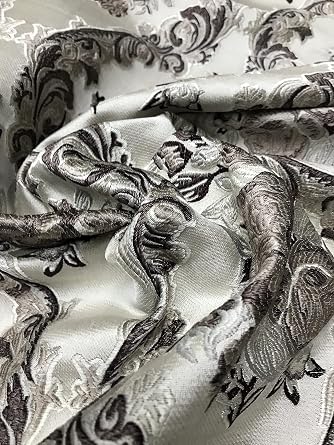Luxurious Premium Vintage Damask Design Jacquard Fabric for Upholstery, Window Treatments and Craft - 54 inches Width - Fabric by The Metre (Brown)