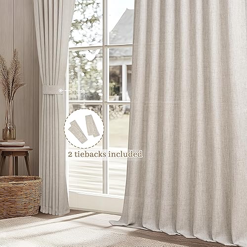 Miniatura 5 de Cortinas y cortinas semitraslúcidas de lino gris beige de 84 pulgadas de largo, juego de 2 paneles para sala de estar, cortinas plisadas marrón
