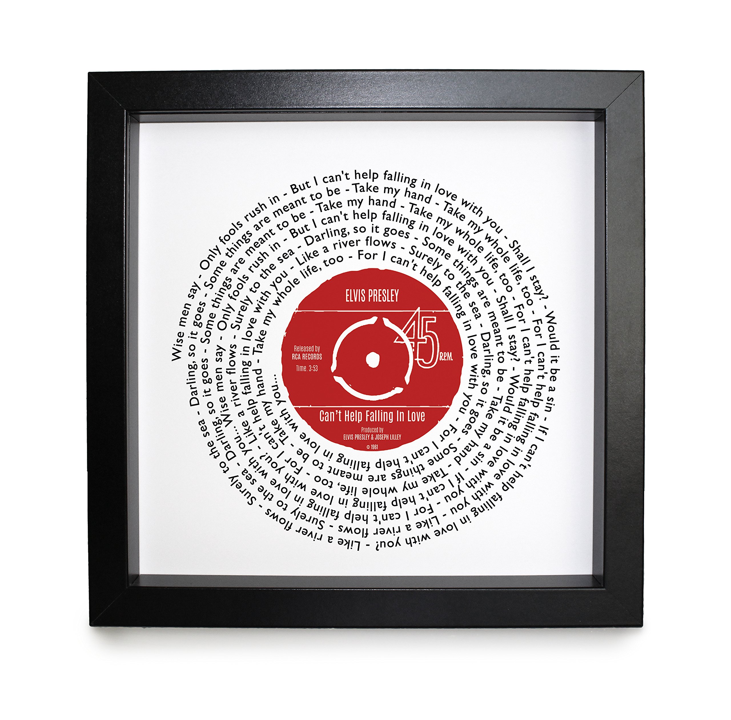 Not Just A Print Multi-Color Personalised Vinyl Record Song Lyrics Print - Thoughtful Wedding, Anniversary, Valentines, Christmas Or Birthday Gift (Elvis Presley - Can't Help Falling In Love With You)