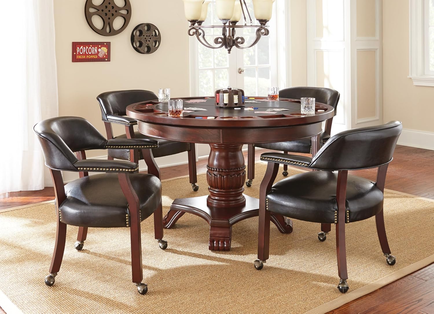 Steve Silver Furniture Tournament Arm Dining Chair with Casters, Upholstered w/Nailhead Trim, for Living Room, Dining Room, Vegan Leather, 18-Inch Seat Height, 25" W x 25" D x 31" H, Black