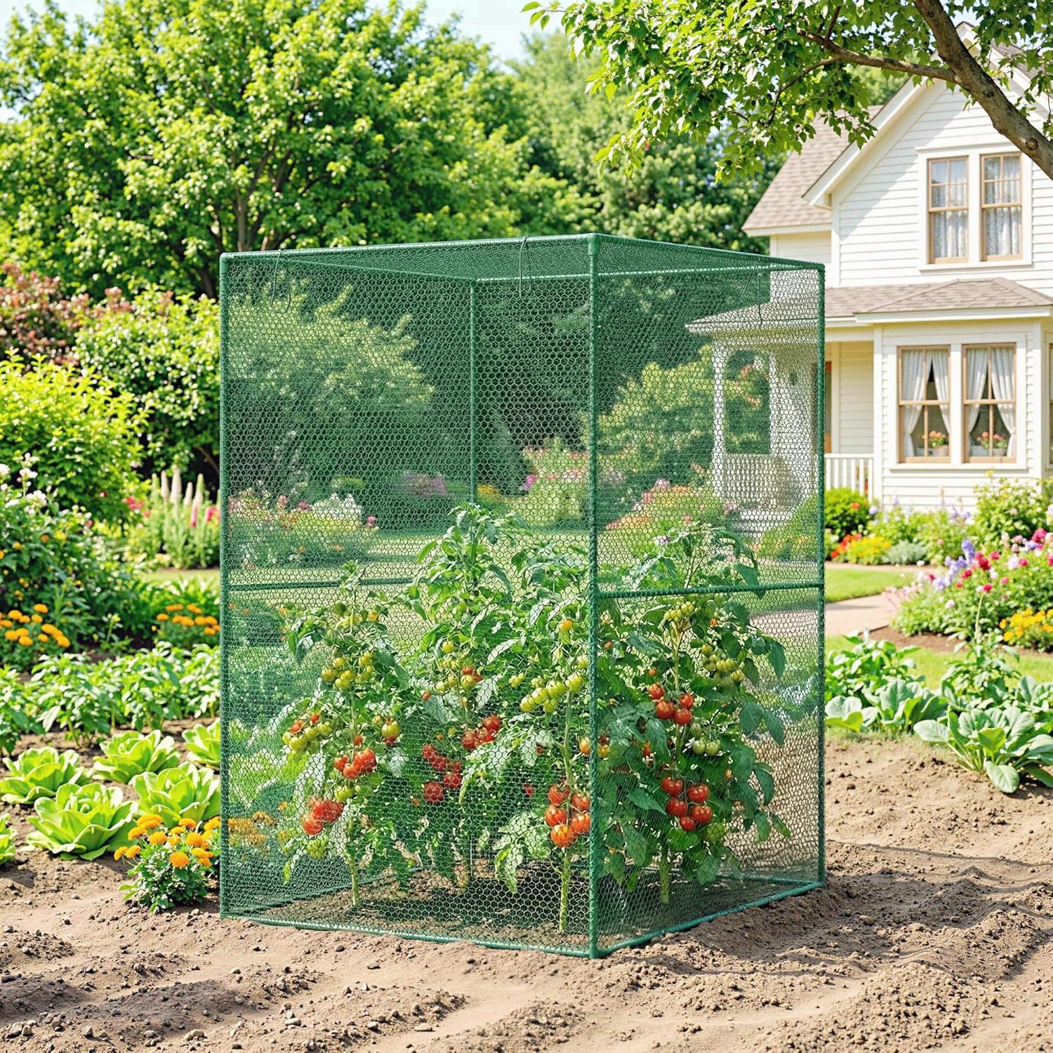 Outsunny 4' x 4' x 6' Crop Cage, Plant Protection Tent with Zippered Doors for Vegetable Garden, Backyard, Dark Green