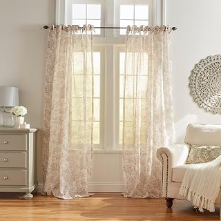 Westport Floral Tie-Top Sheer Window Curtain, Flax - 52"W x 95"L