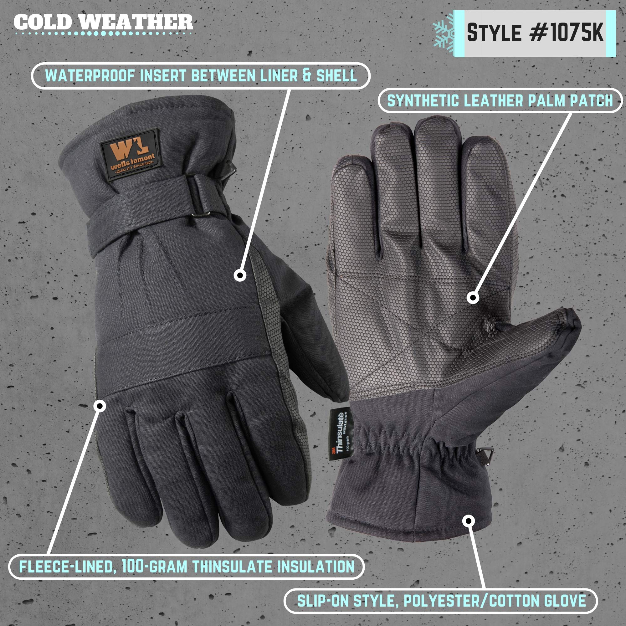 Wells Lamont clima frío guantes de trabajo, térmica tela de pato