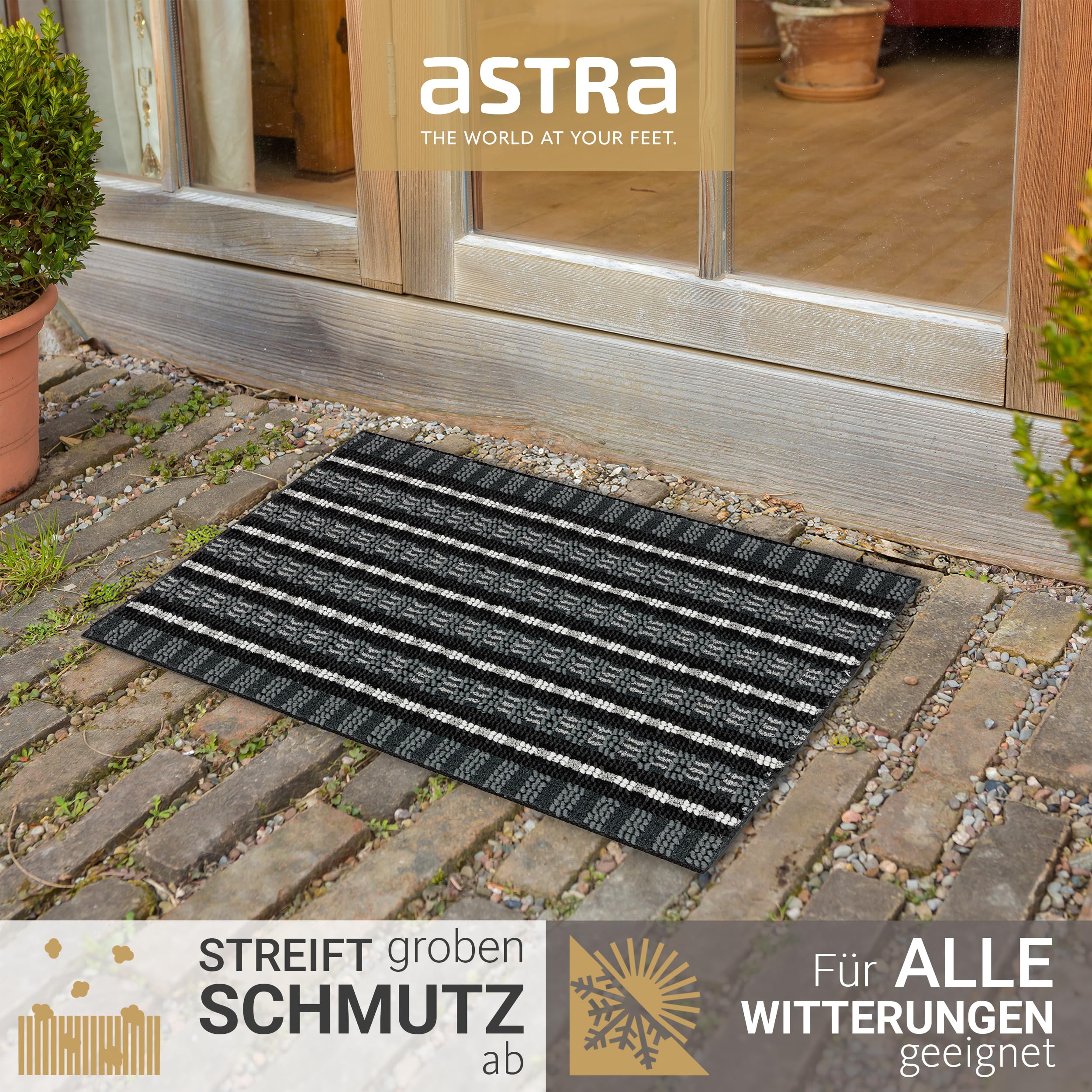 Brush-Effekt Fußmatte Außen - Schwarz / Silber 2er Set 40x60cm rechteckig