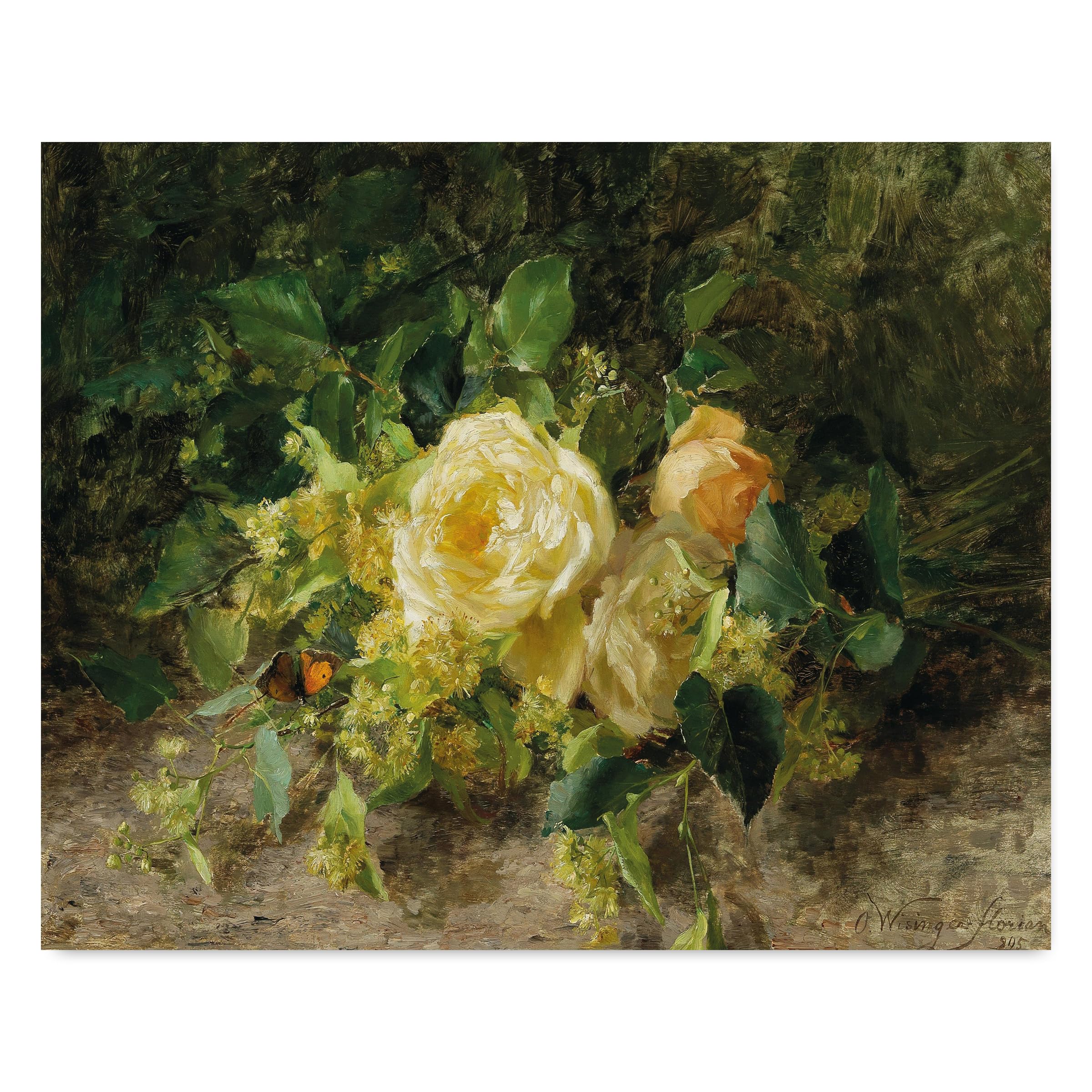 CLOUD NINE PRINTSYellow Roses, Vintage Landscape Print - Edge of Forest Wall Art, Rustic European Decor, Impressionist Flower Art (Unframed 8x10 Print)
