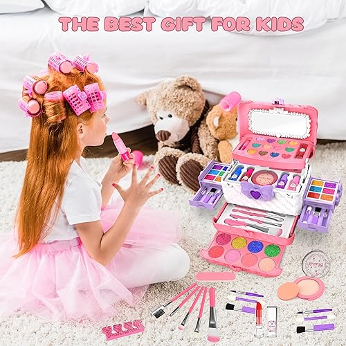 Miniatura 7 de Kit de maquillaje infantil de 54 piezas para niñas, juego de cosméticos lavables de princesa, juguetes con espejo, no tóxico y seguro, regalos de
