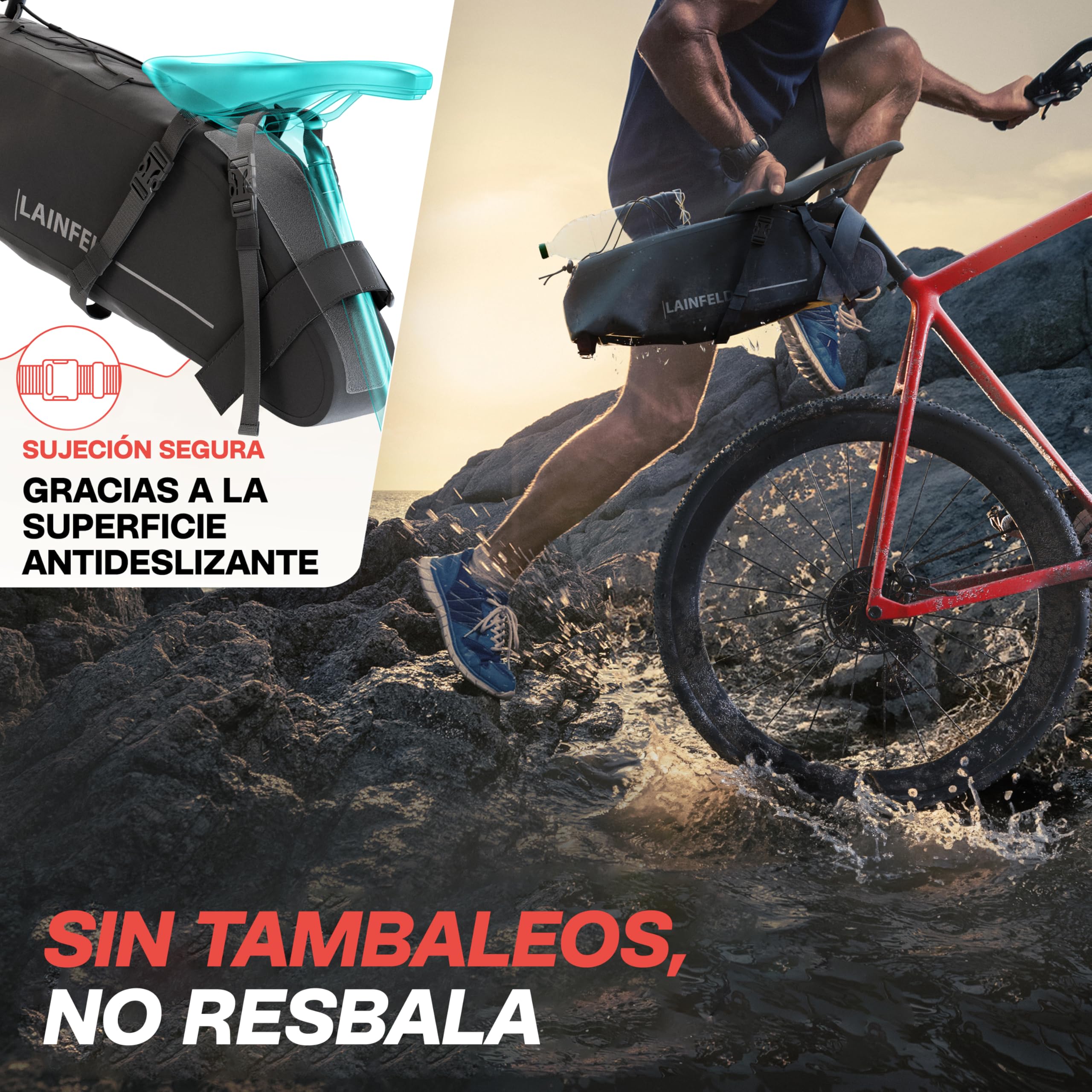 LAINFELD Alforjas para sillín de bicicleta [10 litros] | 100% impermeable | estampado reflectante - Bikepacking E-Bike MTB Gravel Bike Road Bike Alforjas