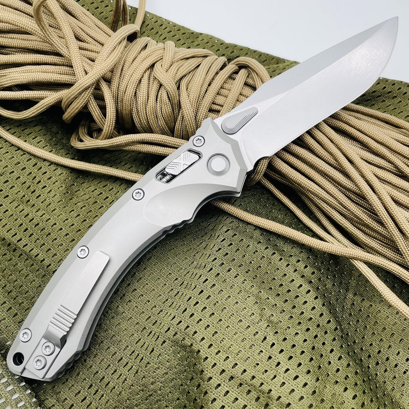 Photo 1 of M390 Folding Pocket Knife, Titanium Handle, Crossbar Lock, Outdoor EDC Knife