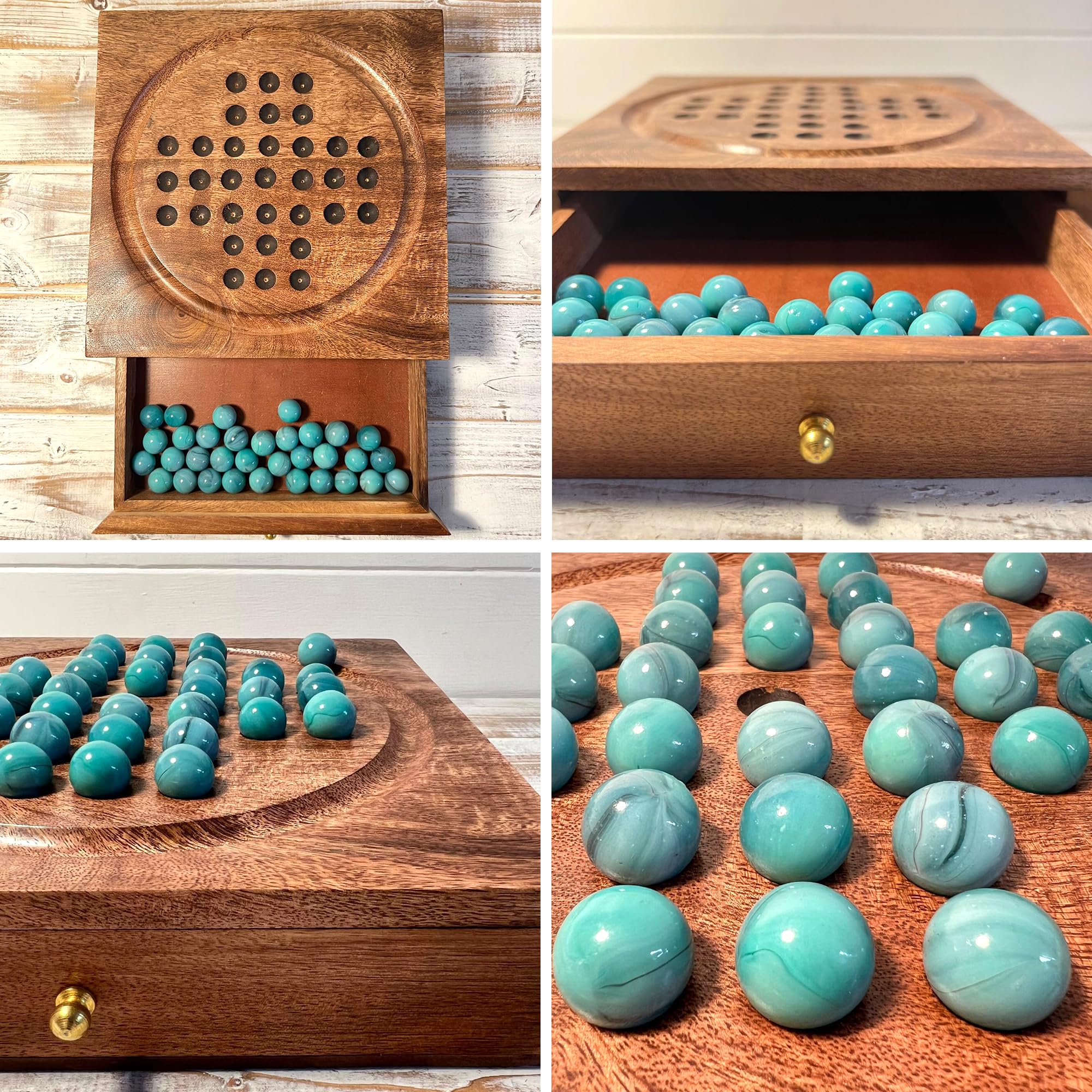 Solitario de madera con cajón para guardar canicas, juegos de viaje, juegos estratégicos y tradicionales, perfecto para adultos y diversión familiar