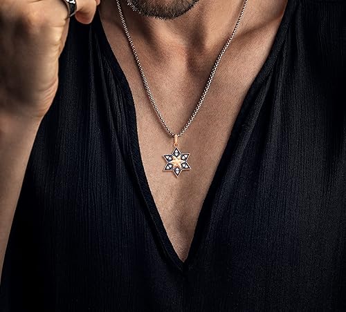 Miniatura 5 de Pome Collar con colgante de diamante de estrella de David judía en oro macizo de 14 quilates, collar de estrella de David, esmalte azul, fabricado