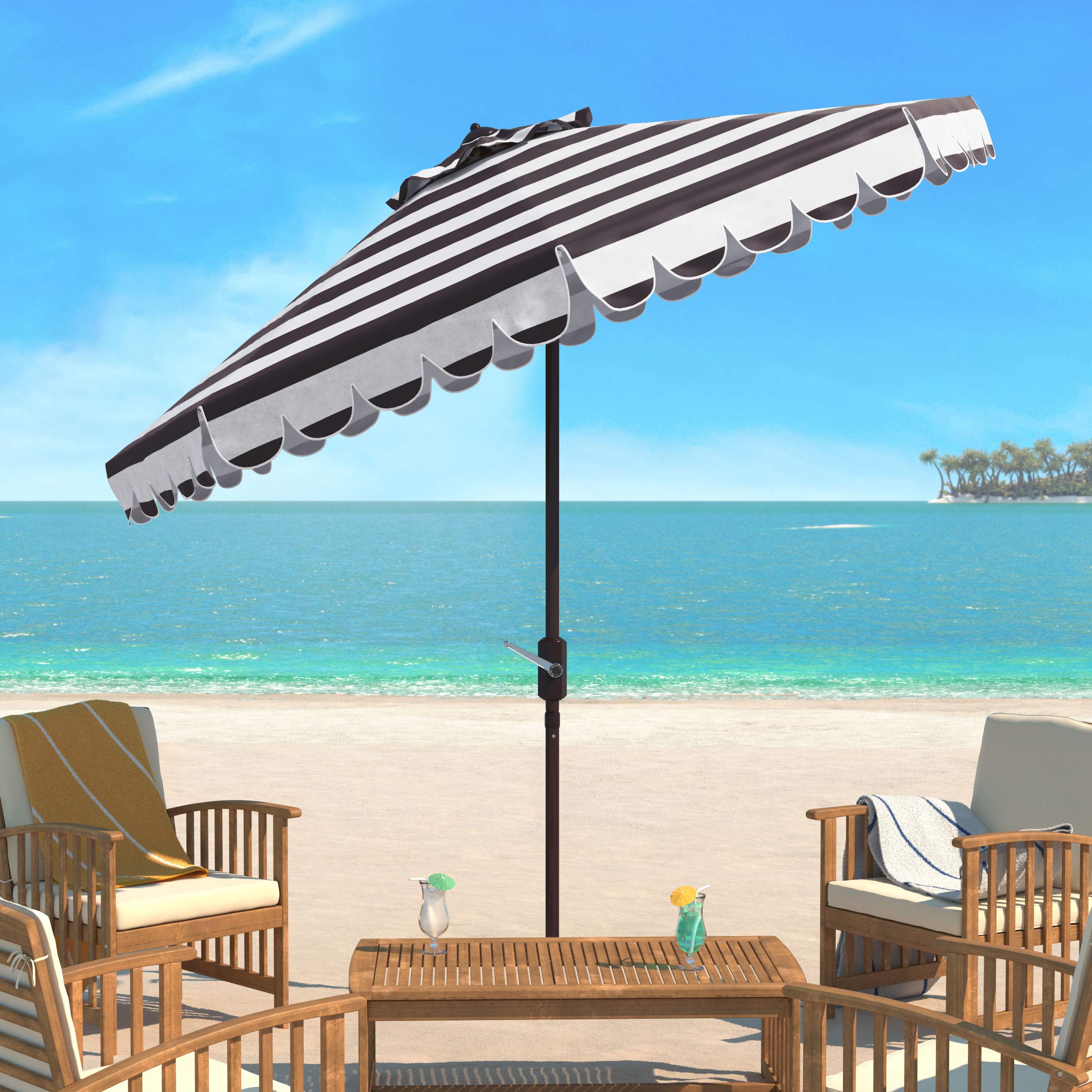 cream and black scalloped patio umbrella Amazon.com : SAFAVIEH Outdoor - Vienna 9-Foot Crank Patio Umbrella - Black  & White Canopy - Brown Aluminum Pole - Single Scallop Trim Design