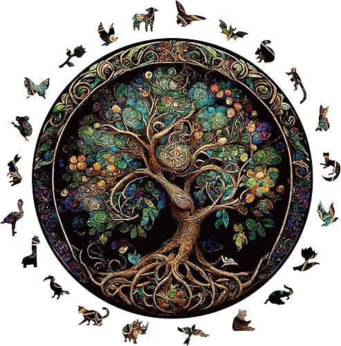 Rompecabezas de madera para adultos, 200 piezas de árbol de la vida, rompecabezas de madera con forma de animal irregular, regalo creativo para