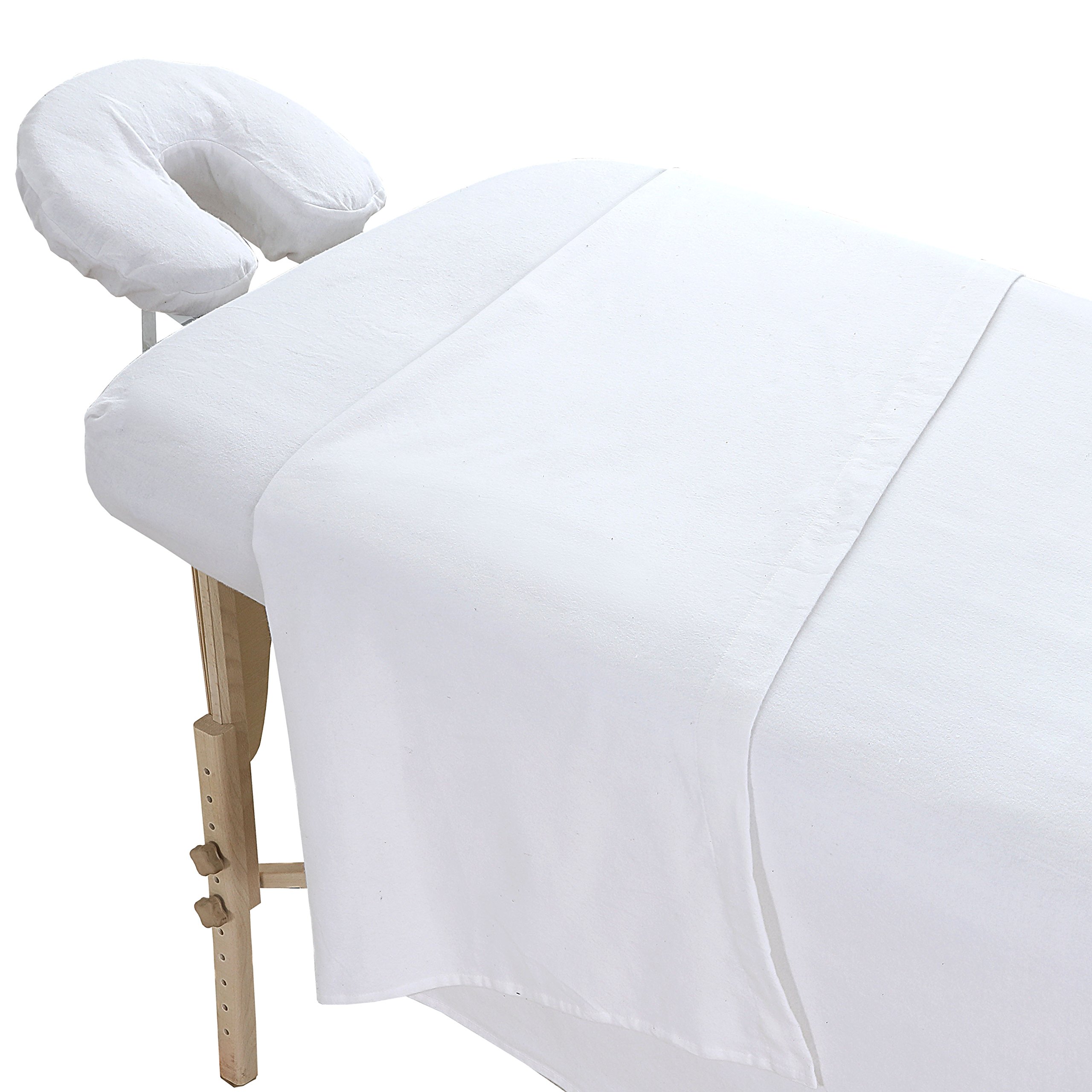 Photo 1 of LONDON LINENS Pack of 2 Extra Thick 3 Piece Massage Table Sheets Set - 100% Natural Cotton Flannel - Includes Massage Table Cover, Massage Fitted Sheet, and Massage Face Rest Cover (White)