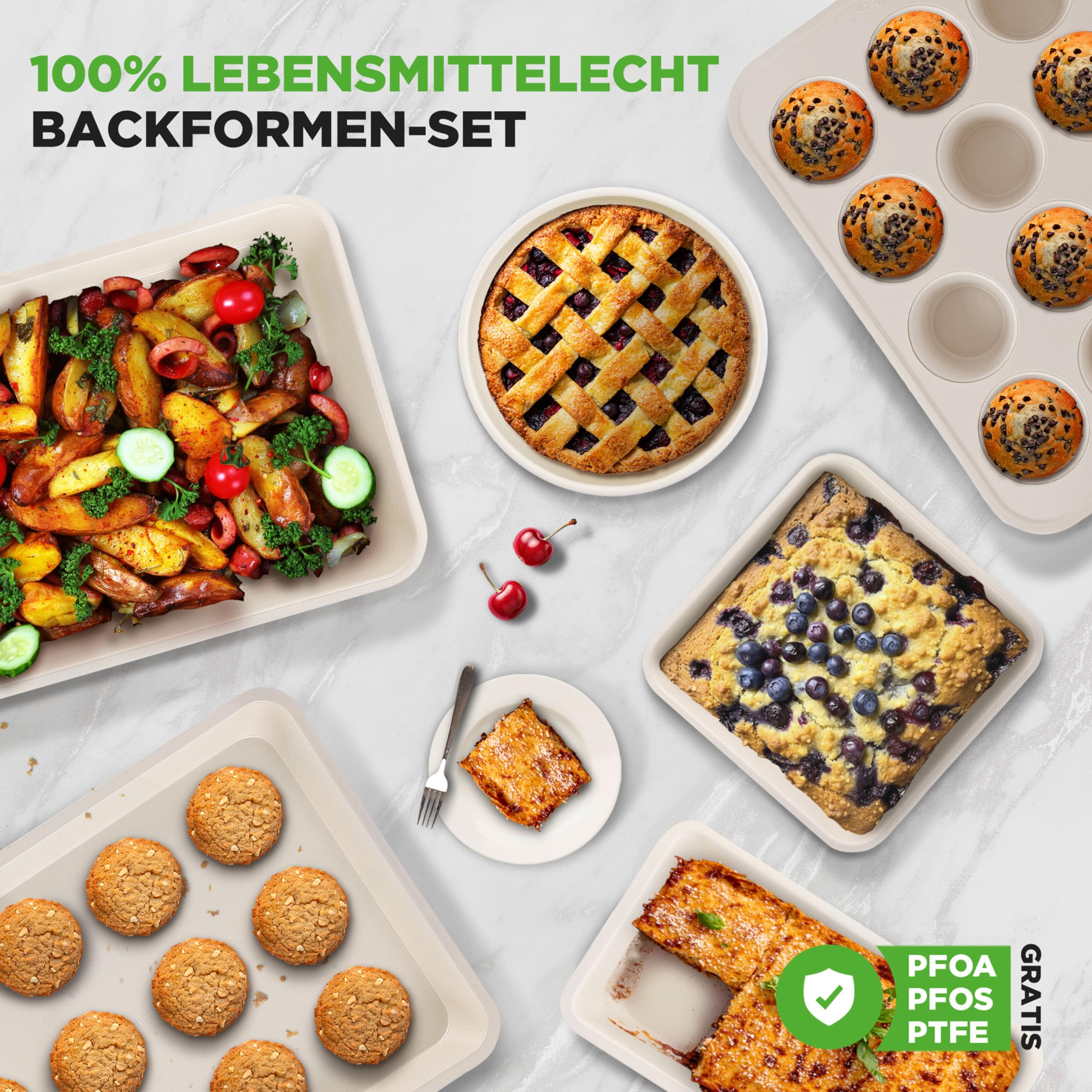 Nutrichef Backblech & Brotbackform Set, 6-teilig – Karbonstahl mit Keramik-Antihaft Für Kuchen, Brot, Lasagne – Backspaß für jede Gelegenheit, Türkis