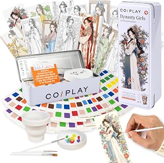 COIPLAY 648 Color Blocks Watercolor Paint Set, 52-Bookmarks, 3 Brushes, Silicone Cup, Dynasty Girls Coloring Books, for All Ages, Travel-Friendly, Easy to Use, All in One Art Supplies Craft kit