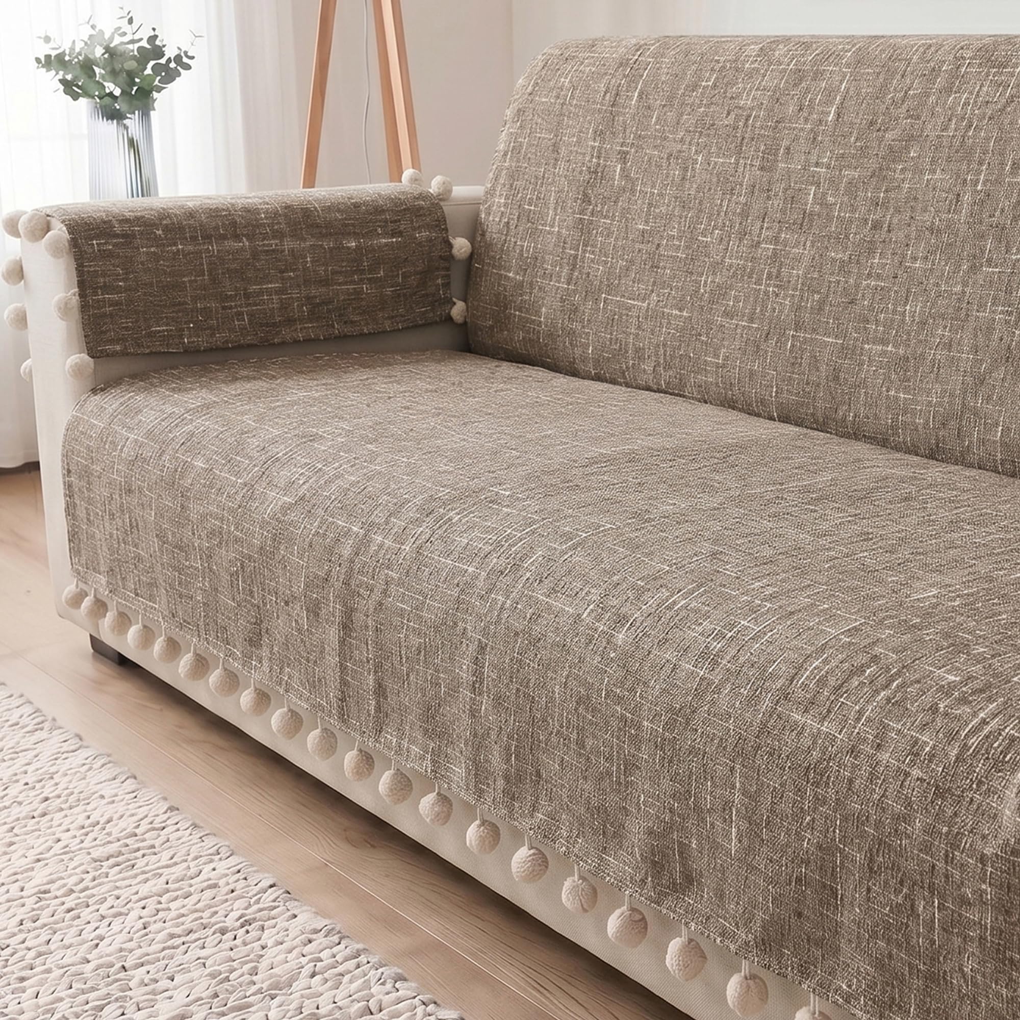 Story@Home Chenille Sofa Cover 3 Seater Fully Covered with Back Covers (152x178Cm) & Arm Rest Covers| Anti Slip Sofa Mat for 1/2/3 Seater & L Shape Sofa Cover - Caramel & Cream-image-30